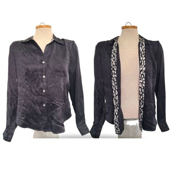 Vtg Robbie Bee 100% Silk Black Button Shirt Quiet Luxury Witchy Whimsygoth LARGE - Picture 1 of 8